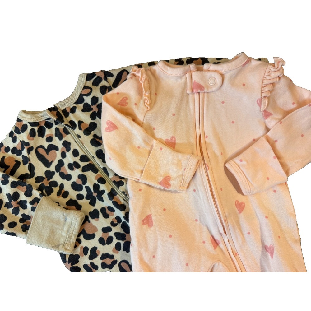 Baby Girl Sleepers Newborn Zipper Outfits Clothes Lot Heart Leopard Print
